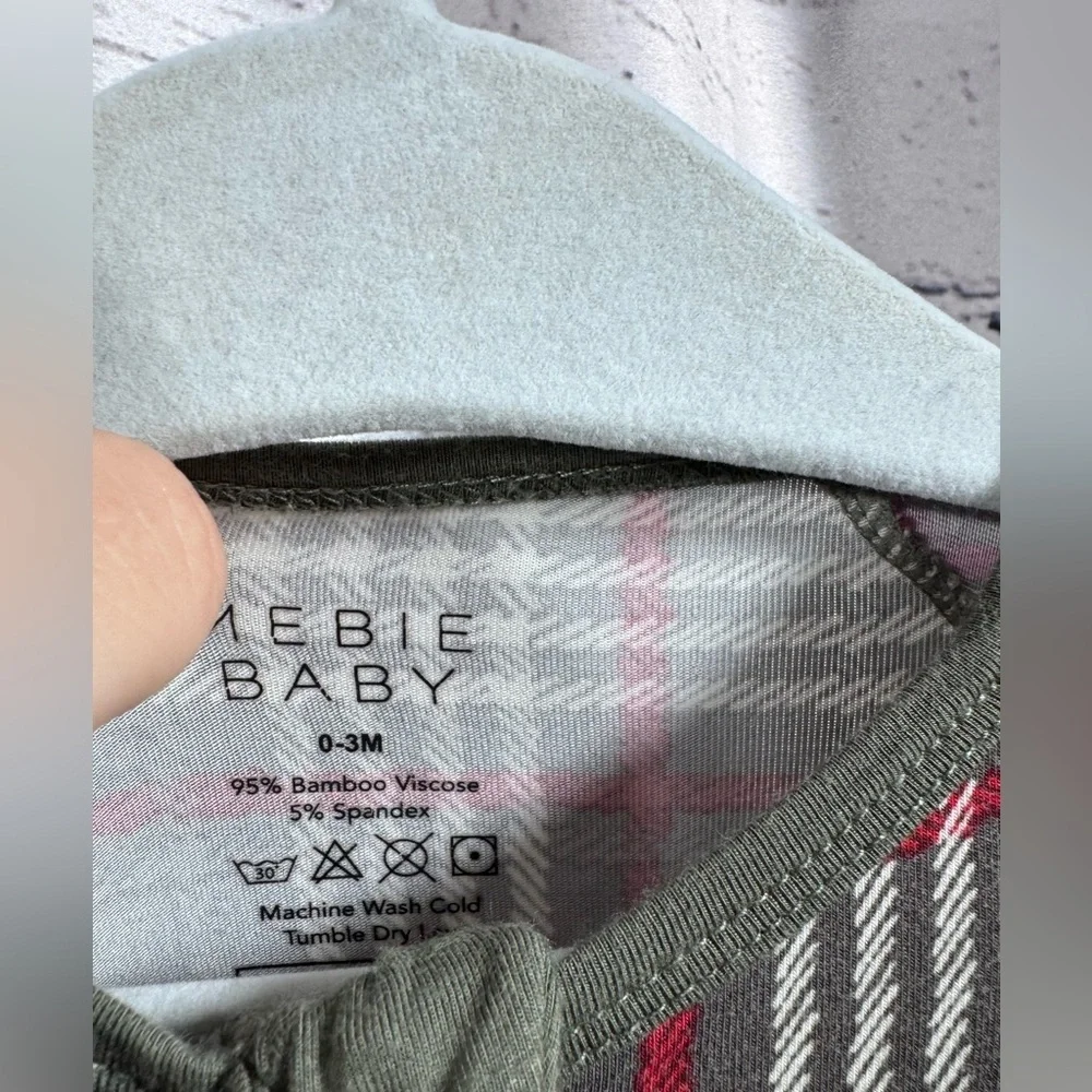 Mebie Baby Plaid Baby Onesie with Green Accents